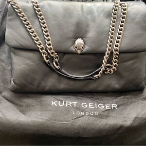Kurt Geiger Black Leather Shoulder Bag with Chain Strap